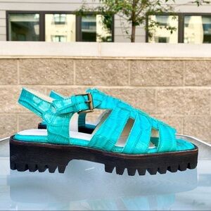 Free People Intentionally Blank Haddie Fisherman Platform Sandals Blue Womens 9